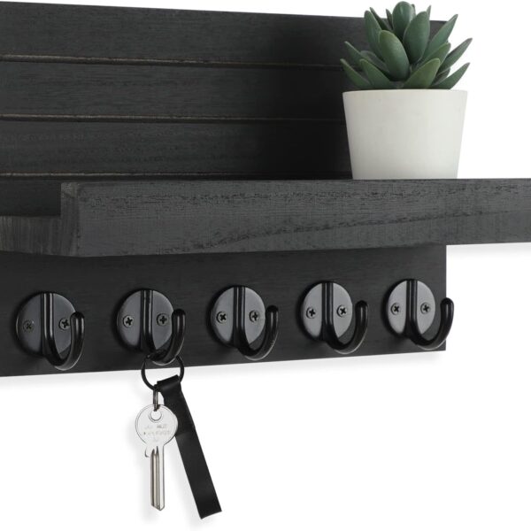 Lwenki Key Holder for Wall, Decorative Key and Mail Holder with Shelf Has Large Hooks for Bags, Coats, Umbrella – Paulownia Wood Key Hanger with Mounting Hardware (9.8”W x 6.7”H x 4.2”D)