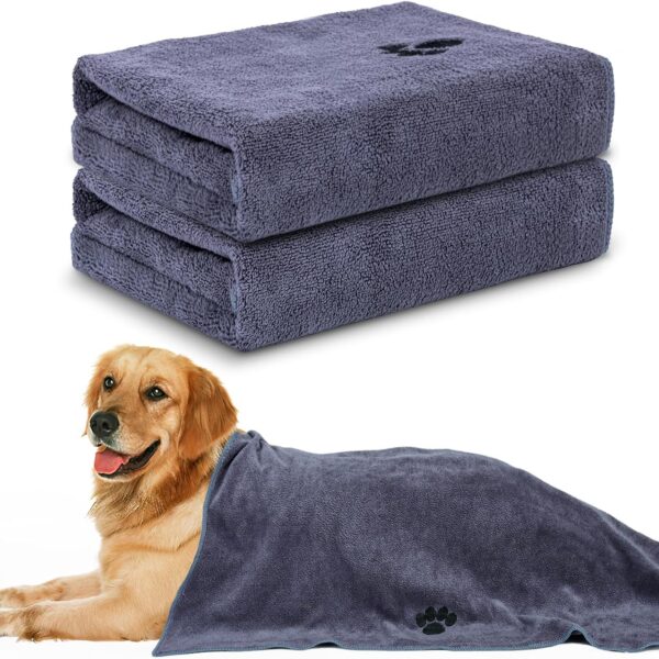 WOUSEDO Microfiber Dog Towels for Drying Dogs,40'' X 23.6'', Super Absorbent and Soft Pet Grooming Towel, Perfect Shower & Bath Supplies for Dogs(2-Pack Grey)