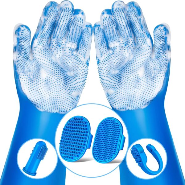 Augwind 6PCS Pet Grooming Kit for Dogs, Cats and Horses | Dog Washing Gloves | Cleanroom Gloves | Dog Bath Brush | Dog Bath Gloves | Dog Shampoo Brush | Dog Bath Supplies (Navy Blue)